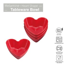 Supreme Housewares 4-Piece 4.75 Inch Melamine Dessert Bowls Appetizer Dinner Bowls Small Serving Bowls Party Bowls Heart Shaped Bowl for Dessert Snack Fruit Side Dishes (4.75 Inch Heart Bowl)