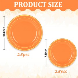 Whaline 50 Pcs Fall Plastic Plates Orange Gold Foil Bordered Disposable Plates Decorative Dinner Dessert Plate for Autumn Thanksgiving Tableware Supplies Table Decor