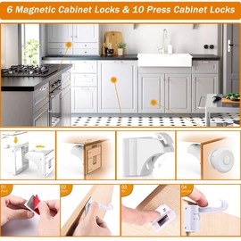 Baby Proof Kit, 112 Packs Baby Proofing Essentials Set - Magnetic Cabinet Locks, Corner Guards, Outlet Plug, Furniture Straps, Door Lever Lock - Child Safety Kit for Cabinets, Stove, Furniture
