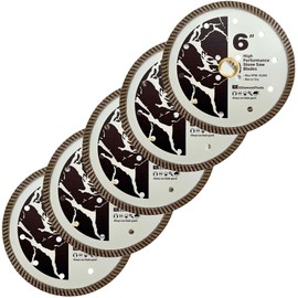 6" High Performance Diamond Saw Blades for Granite, Quartz, and Other Engineered Stones, 7/8"-5/8" Arbor, 5-Pack