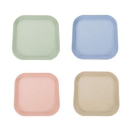 WOIWO 4PCS Wheat Straw Tableware Spit Bone Plate Household Plastic Wheat Plate Nordic Table Garbage Plate Sauce Plate small Square Plate