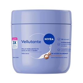 NIVEA Crema Corpo Vellutante 400 ml, Crema idratante corpo 72h, Con 3x Acido Ialuronico Puro e Burro di Karité, Body lotion dalla texture ricca, Assorbimento rapido, Per pelle secca