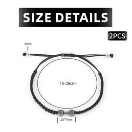 HZAOPZE 2 x Dumbbell Braided Men's Bracelet Inspirational Fitness Charm Bracelet Adjustable Men's and Women's Bracelet Sports Fitness Personal Trainer Gift Black and Silver