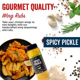 PS Seasoning Spicy Dill Pickle Wing Rub - Hot Chicken Seasoning with Vinegar, Red Pepper, Dill - Spicy & Tangy Chicken Wing Dry Rub Seasoning Dust for Poultry, Turkey, Fries, Popcorn, & Dips, 24oz