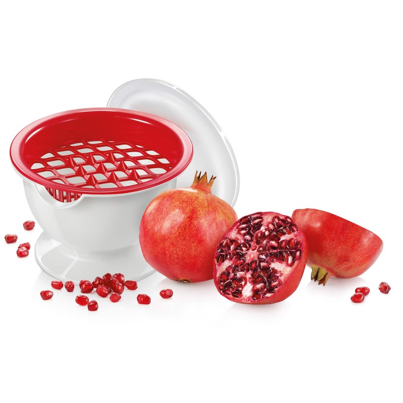 Tescoma 420643 Presto Granatapfel entkerner mit Saftfang, Weiß/Rot