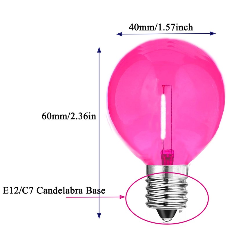 G40 Pink LED Replacement Light Bulbs 1W LED Filament Bulb