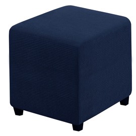 RHYII Ottoman Covers Slipcover Square Jacquard Fabric Footstool Protector Covers Storage Stool Ottoman Covers Stretch with Elastic Bottom Medium Navy