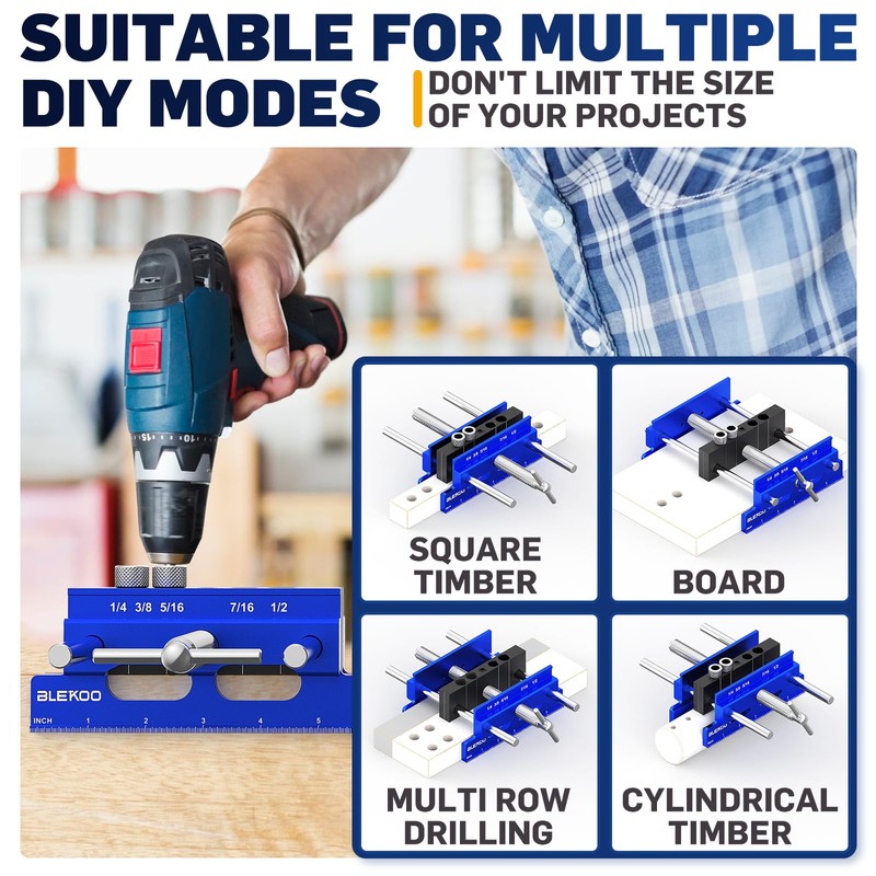 BLEKOO Upgraded 6.7 inch Self Centering Doweling Jig Kit (Blue),