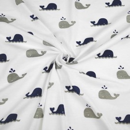TL Care 2 Pack Fitted Pack N Play Playard Sheet 27" x 39", Soft Breathable Neutral 100% Cotton Jersey Pack and Play Sheet, Navy Whale/Gray Zigzag, for Boys and Girls, Fits Most Mini Crib