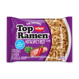 Nissin Top Ramen, Hot & Spicy Beef Flavor, The Original Instant Ramen, 3oz. (24-Pack)