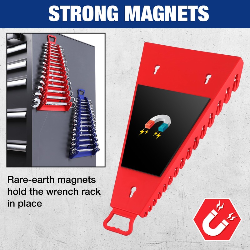 WORKPRO Magnetic Wrench Organizer, 15-Slot Gripper Reverse Wrench Holder for