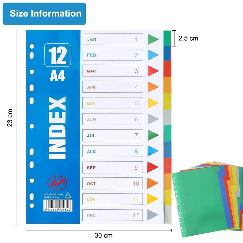 A4 Dividers, 12-Piece Folder Index, A4 Dividers, Pastel Folders, with