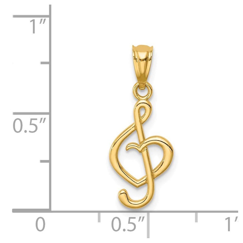 Solid 14k Yellow Gold Music Note with Heart Pendant Charm