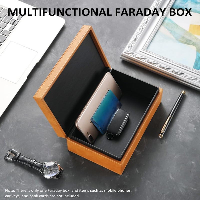 Shkalacar Car Key Faraday Box, Leather RFID Key Box with