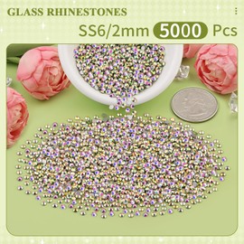 5000PCS SS6/2mm Glass Crystal Rhinestones (Crystal AB), Bedazzling Flatback Rhinestones for Crafting DIY Crafts Nail Art Makeup Decoration, Gems Diamond Charms for Tumbler Shoes Clothing Mug