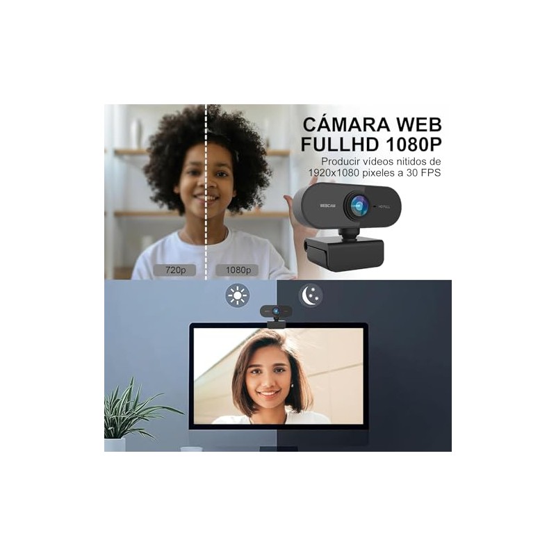 Cámara Web HD 1080P, Webcam con Microfono para PC, Camara