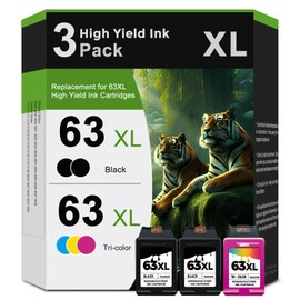 63XL Ink Cartridge Combo Pack (2 Black and 1 Color, 3-Pack) Replacement for HP Ink 63 XL HP63 to Envy 4520 4512 4510 Officejet 4650 5258 5200 3830 5255 4655 4652 5252 Deskjet 3630 3632 2132 Printer