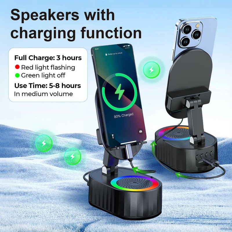 AKLLCCR Wireless Induction Audio Bluetooth Speaker 5in1 Phone Holder Emergency