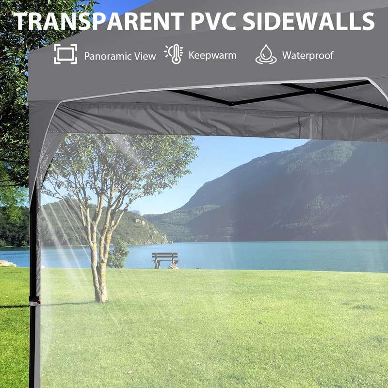 8x8FT 1-Button Push Pop Up Canopy Tent with 4 Clear