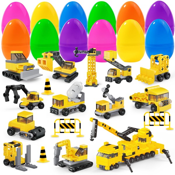 YUJUN YUJUN 12 Packs Easter Eggs Prefilled with Building Blocks