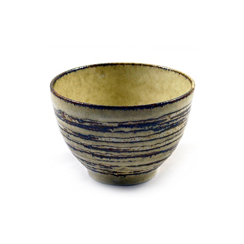 Japanese Tsukemen Ramen Noodle Bowl in Ringed Grey & Brown