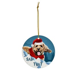 Brown Cockapoo Dog Christmas Ornament 2025 I Saw That - Funny 3 Inch Round Ceramic Hanging Tree Decoration Puppy Owners Gifts