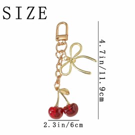2 PCS Cherry Bag Charm Cute Cherry Keychain Fashion Glitter Cherries Bag Accessory with Metal Bow Key Chains for Women Girls Purse Bag Backpack Handbags Key Decorate Accessories (Red, Pink）