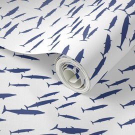 Peel & Stick Wallpaper Swatch - Fish School Ocean Sea Abstract Underwater Nautical Blue Coastal Beach Custom Removable Wallpaper by Spoonflower