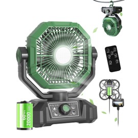 Minlebao 20000mAh Portable Camping Fan with Lights, Rechargeable Battery Operated Fan, Battery Powered Outdoor Beach Tent with 3 Speeds & Hook, Personal USB Table for Travel Camping Tent