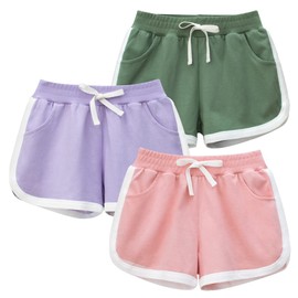 vindoo Toddler Boys Girls Summer Knit Shorts with Pocket, 3 Pack Baby Pull-On Soft Active Shorts (Green/Purple/Pink,7 Years)