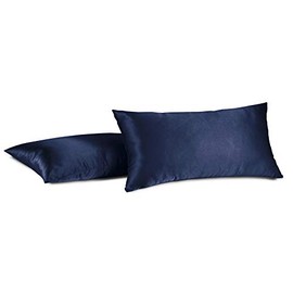 Aiking Home 100% Polyester Bridal Satin Luxury Pillowcases â Set of 2 Invisible Zipper Pillowcases - Machine Washable - (Queen 20x30 inch, Navy)