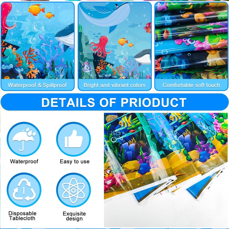 Huxolynifty Under The Sea Tablecloth, 3 Pcs Sea Animal Table
