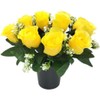 FSUK Grave Crem Pot Artificial Arrangement Yellow Roses Rosebuds for