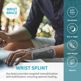 XRUIDI Wrist Brace for Carpal Tunnel, Night Support Hand Brace with Adjustable Knob, Wrist Splint for Men and Women, Relieve Tendinitis Arthritis Sprains Carpal Tunnel Syndrome Pain (Left Hand-Gray)