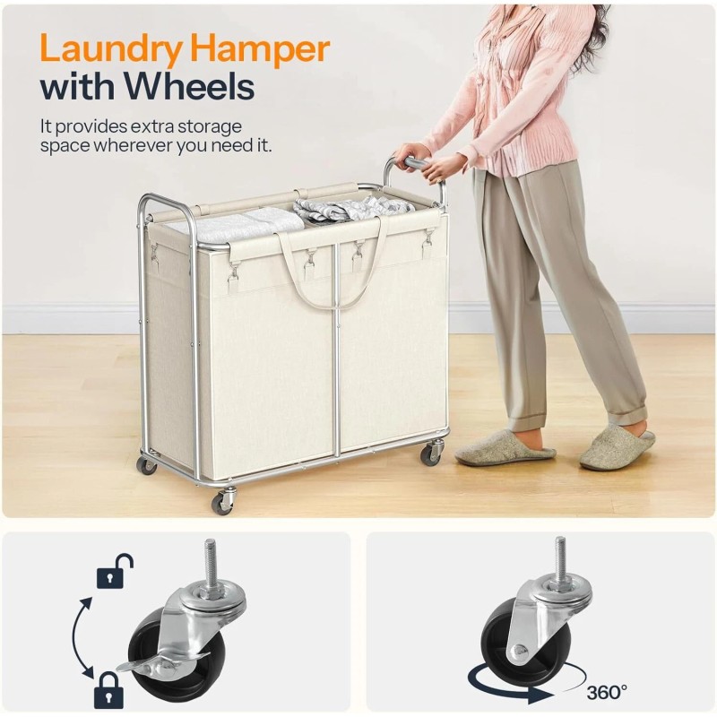 HOOBRO Laundry Basket with Wheels 2-Section Rolling Laundry Hamper Laundry