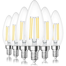 HORKEY Regulable E12 LED Clásico Candelabro Claro Bombillas, Equivalente 60W, 550 lúmenes, Filamento Claro Candelabro de Cristal B11 Bombilla, UL Listed Paquete de 6 (Luz cálida 3000K, Paquete de 6)