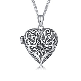 TRENSYGO Vintage Sterling Silver Cameo Sunflower Love Heart Picture Locket Necklace for Women