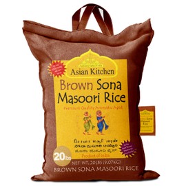 Asian Kitchen Brown Sona Masoori Aged Rice 20-Pound Bag, 20lbs (9.08kg) Short Grain Rice ~ All Natural | Gluten Friendly | Vegan | Indian Origin | Export Quality