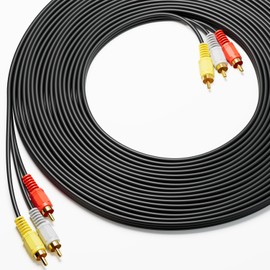 FAWETTY 5FT 3RCA Cable Audio Video 24K Gold Plated Connecting Audio Video Components AV Male to Male Cable for Home Theater amp, Stereo Systems, Yellow/White/red connectors 3 Male to 3 Male