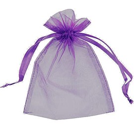 25 Organza Bags Wedding Favours Party Jewellery Pouches Mesh Drawstring Gift Wrap (5cm x 7cm, Purple)