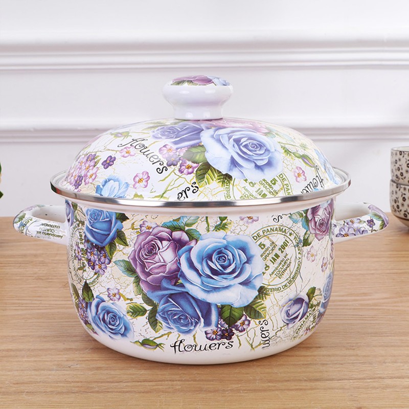 OIIKQDML Enamel Stockpot with Lid, 4.6 Quart Retro Cooking Pot,