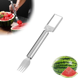 FANGYUYIN Watermelon Slicer Cutter,2-in-1 Stainless Steel Fruit Cutter Watermelon Fork Camping Kitchen Gadgets, Dual Head Fruit Forks Slicer Knife Watermelon Slicer Cutter for Camping (1, silvery)