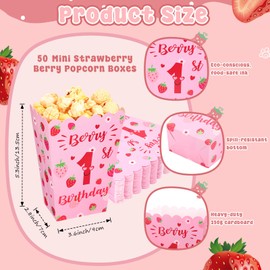 AmazingSpark 50 Pcs Berry First Birthday Party Supplies Mini Strawberry 1st Popcorn Boxes Berry Open Top Popcorn Containers for Strawberry Theme Birthday Baby Shower Kids Party Dessert Snack