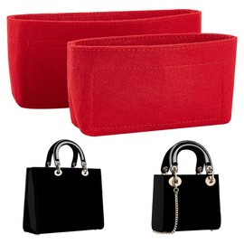 WADORN 2 Styles Handbag Felt Organizer Insert, Tote Bag Organizer Insert with Zipper Bag in Bag Divider Organizer Soft Multiple Pockets Compartments Bag Interior Insert Accessories for Women, Red