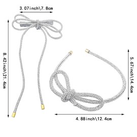 Rhinestone Headbands & Hair Bow Clip Set, Silver Hair headband, Knotted Hair Clips, Sparkle Bow Hair Piece Crystal Hairbands for Long Short Curly Straight Thick Thin Hair