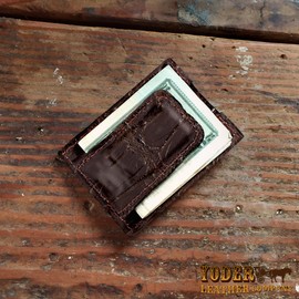 Yoder Leather Company Brown Alligator Amish Handmade Magnetic Money Clip Wallet - Gator Cash Holder