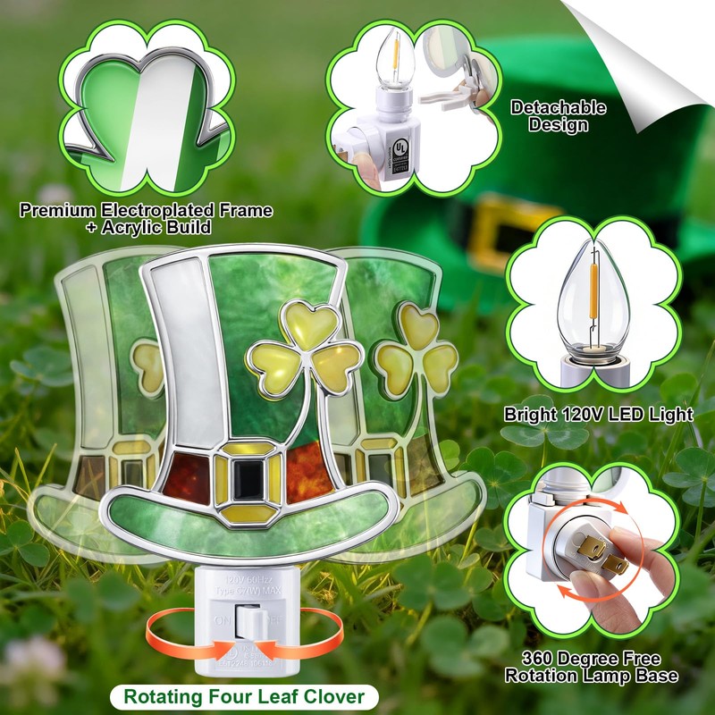 Hohean Shamrock Hat Night Light – UL Certification Plug-in Irish