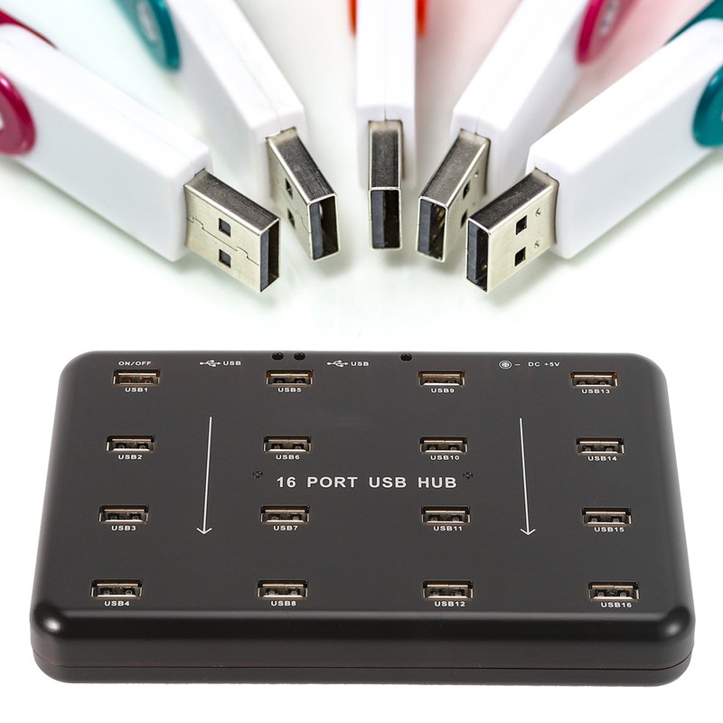 16‑Port Hub Industrial USB2.0 Expander Ultra‑High‑Speed 5V 3A Power Adapter(100‑240v)