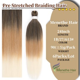 Pre Stretched Braiding Hair 24 Inch Ombre Braiding Hair 6 Packs Hot Water Setting Professional Yaki Synthetic Hair For Twist Braids（24Inch,T1B/27/613#)