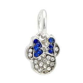 J&M Dangle Crystal Mouse Head with Sapphire Blue Bow Charm Bead for Charms Bracelets